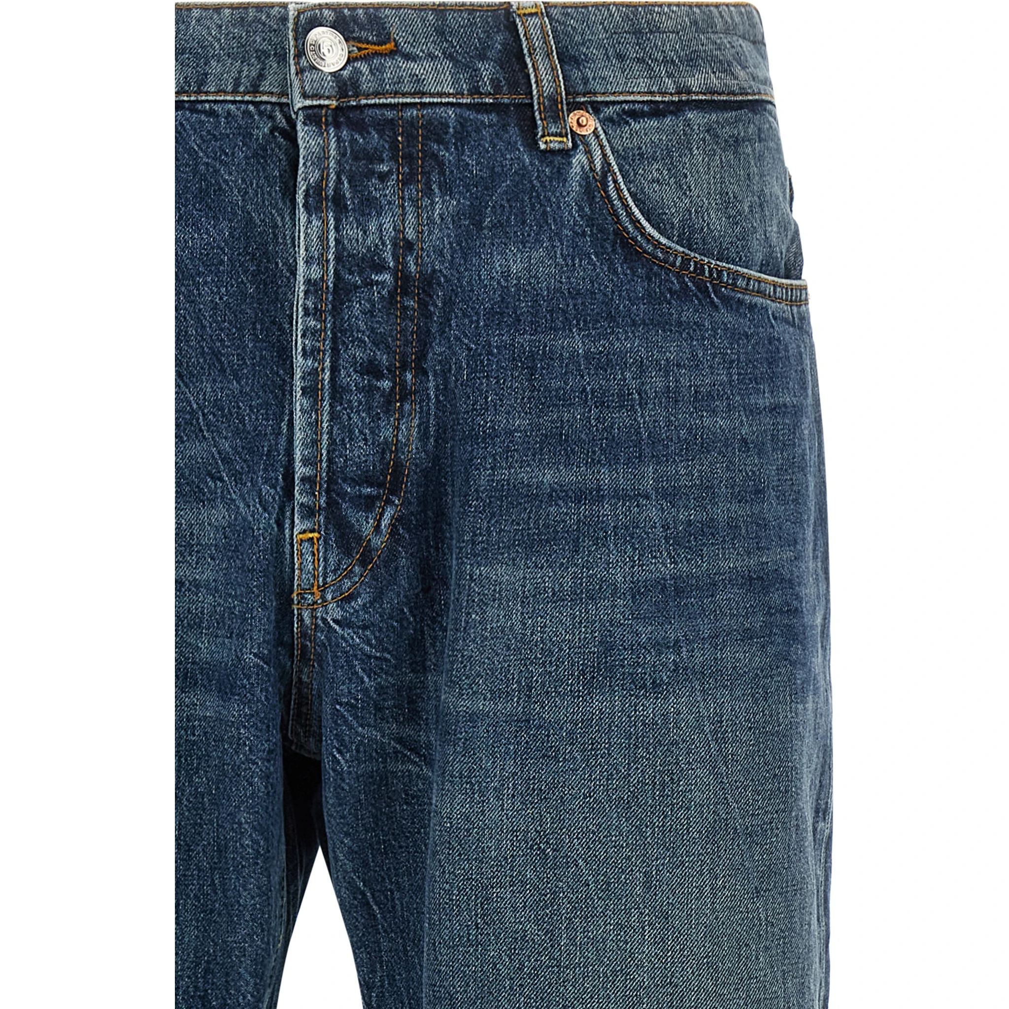 Blue Cotton Straight-Leg Jeans