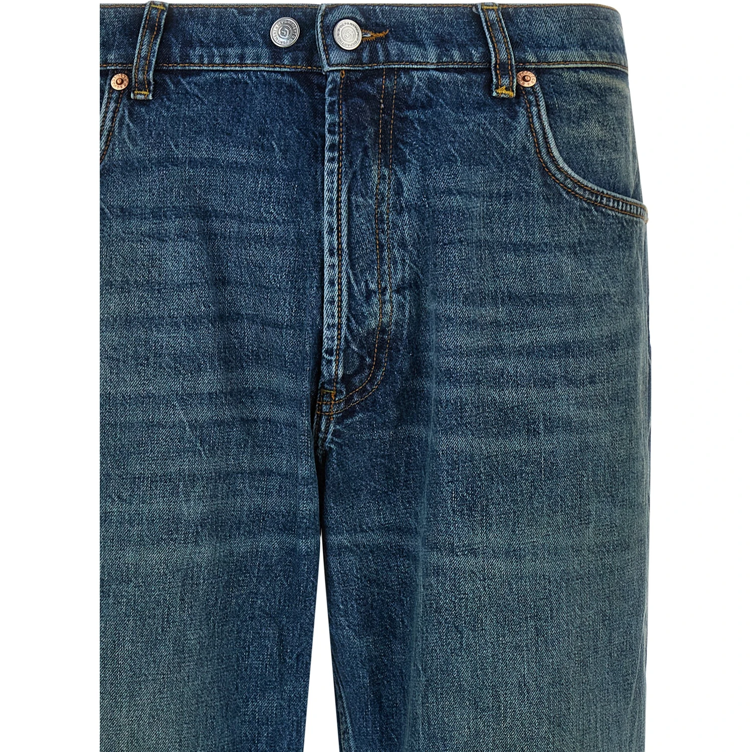 Blue Cotton Straight-Leg Jeans