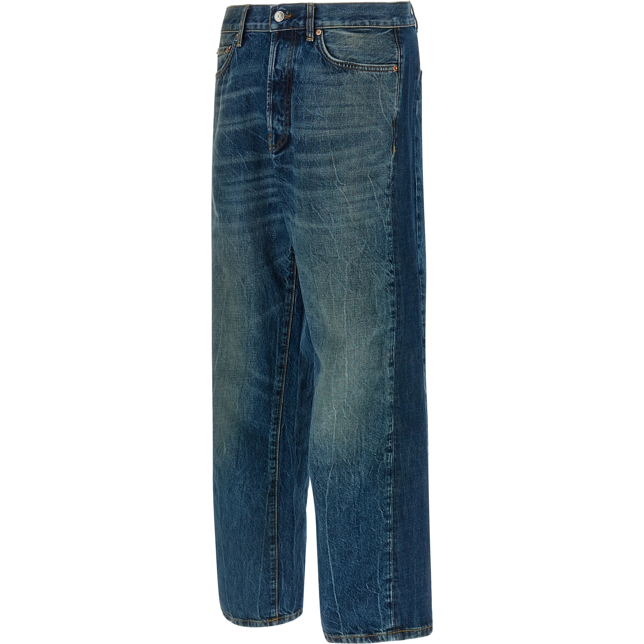 Blue Cotton Straight-Leg Jeans