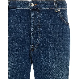 Blue Cotton Cropped Jeans