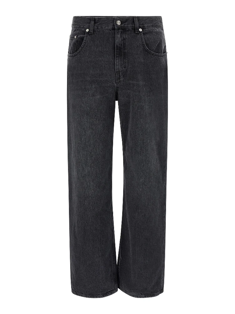 Black Cotton Straight-Leg Jeans