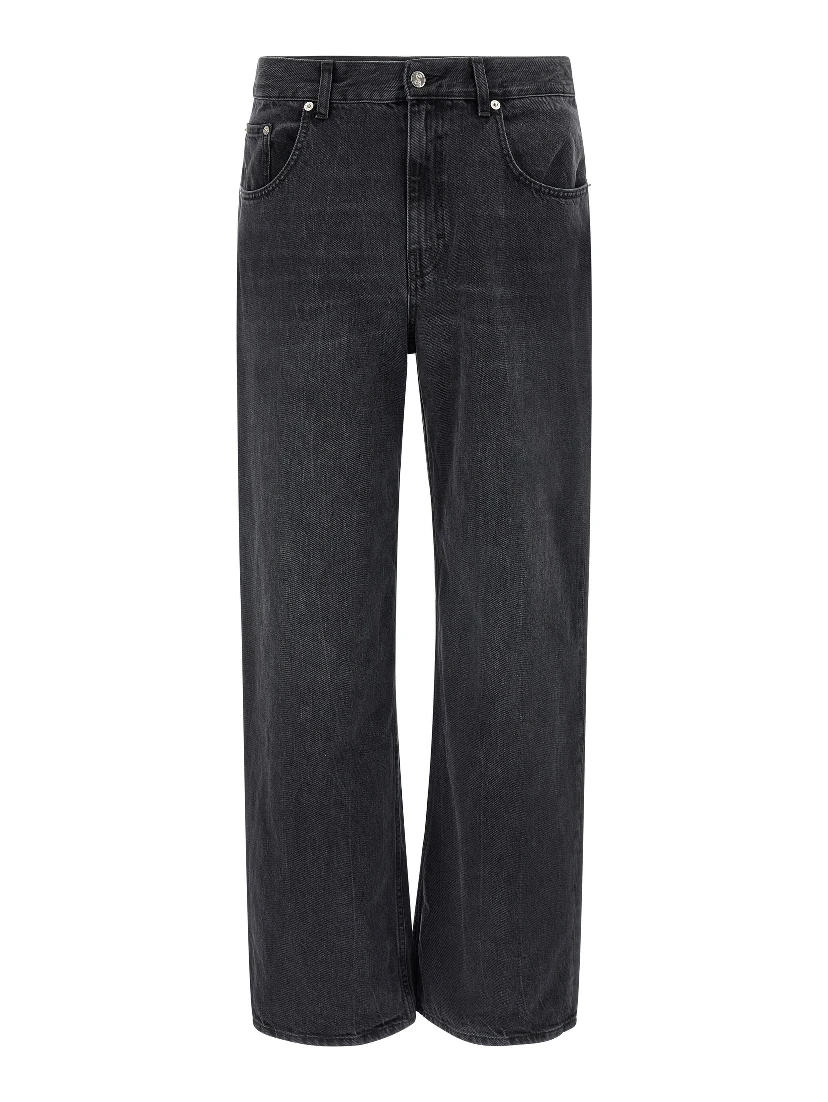 Black Cotton Straight-Leg Jeans