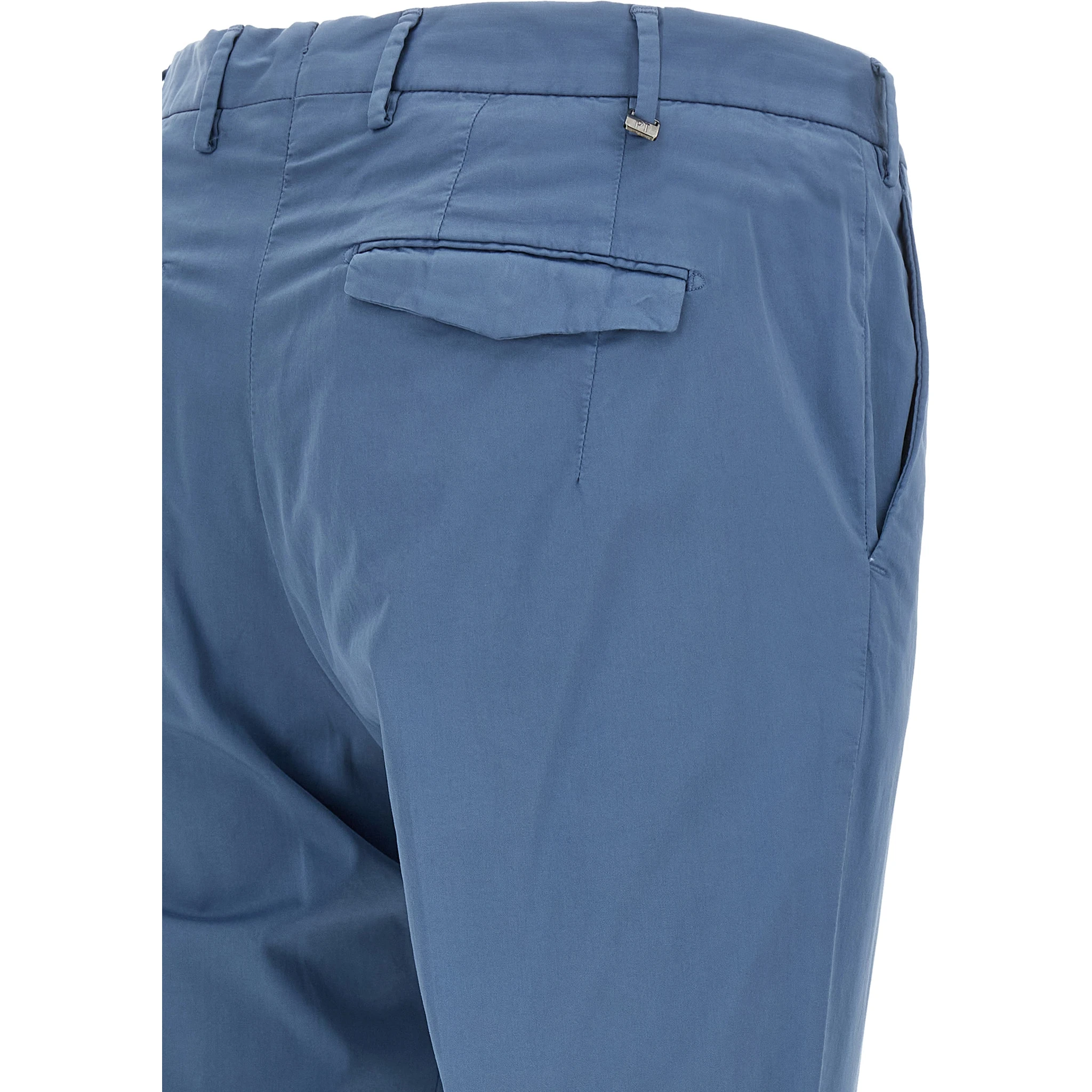 Blue Cotton Casual Pants