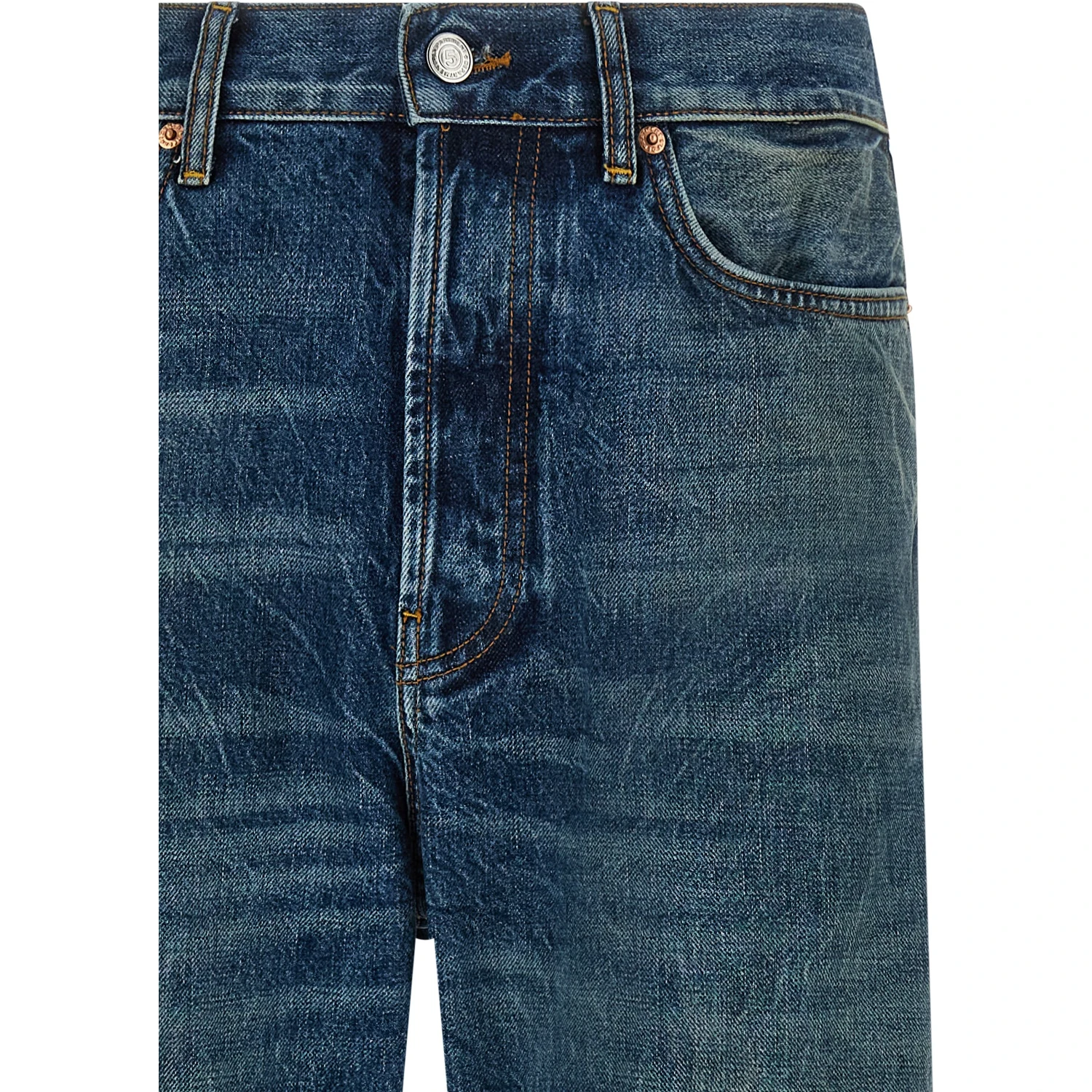 Blue Cotton Straight-Leg Jeans