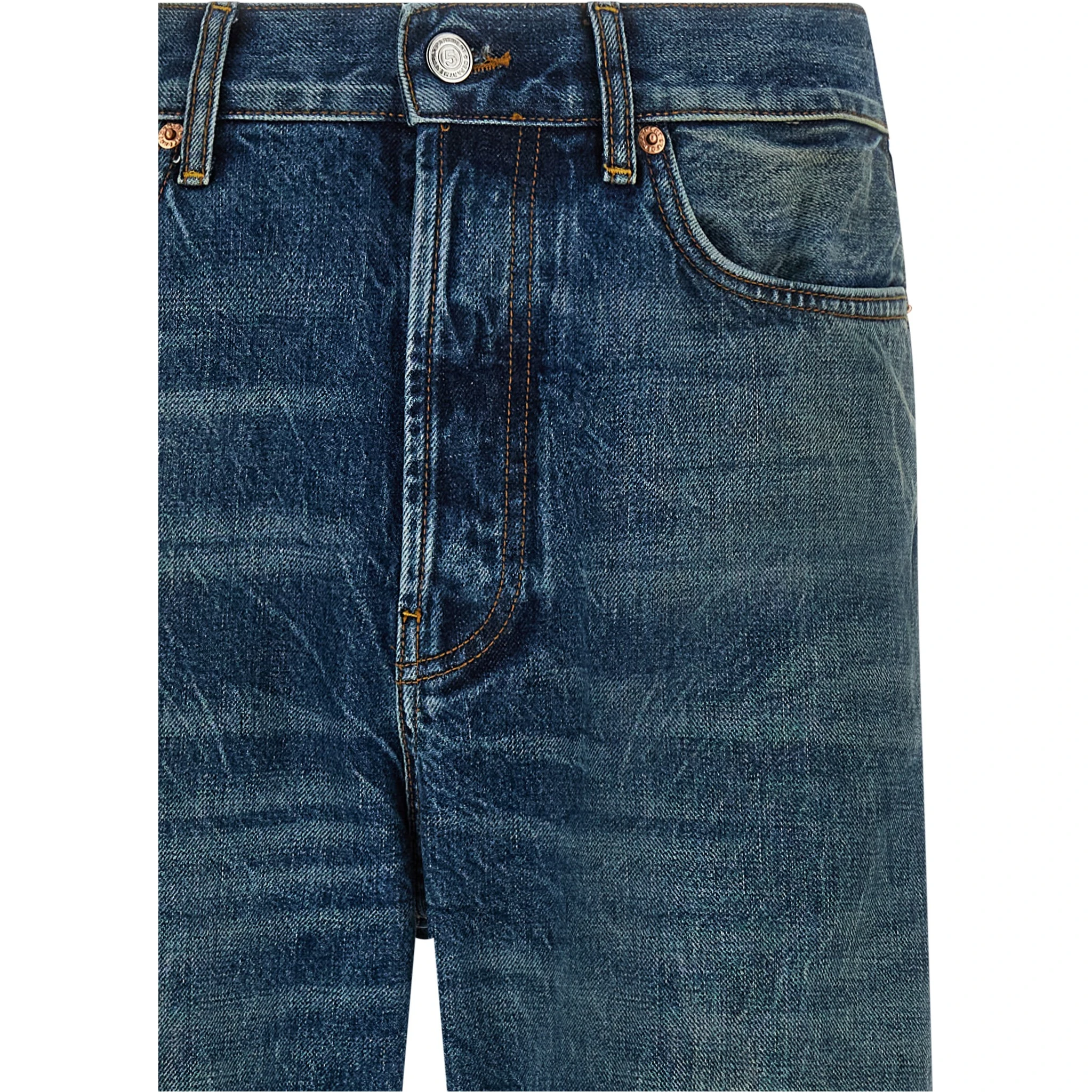 Blue Cotton Straight-Leg Jeans