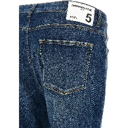 Blue Cotton Cropped Jeans