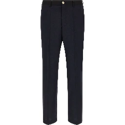 Blue Virgin Wool Casual Pants