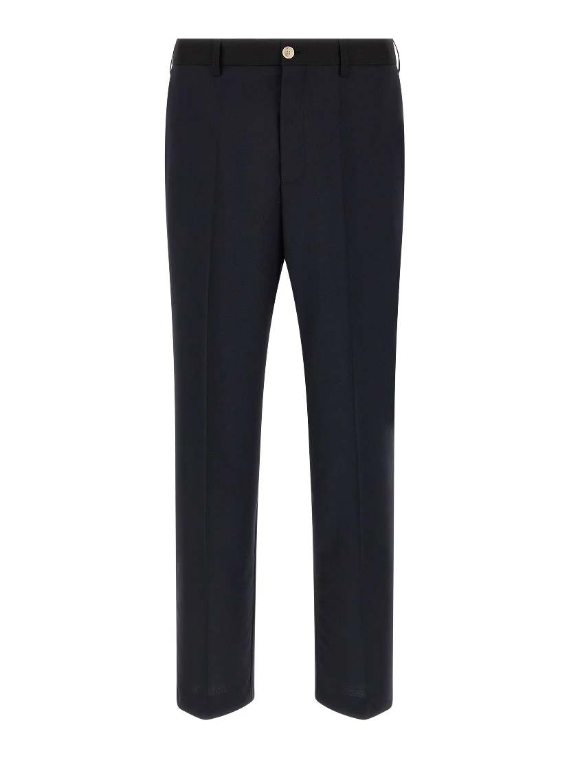 Blue Virgin Wool Casual Pants