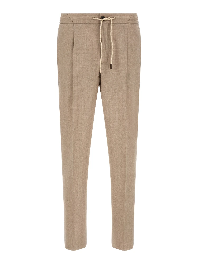 Beige Virgin Wool Casual Pants