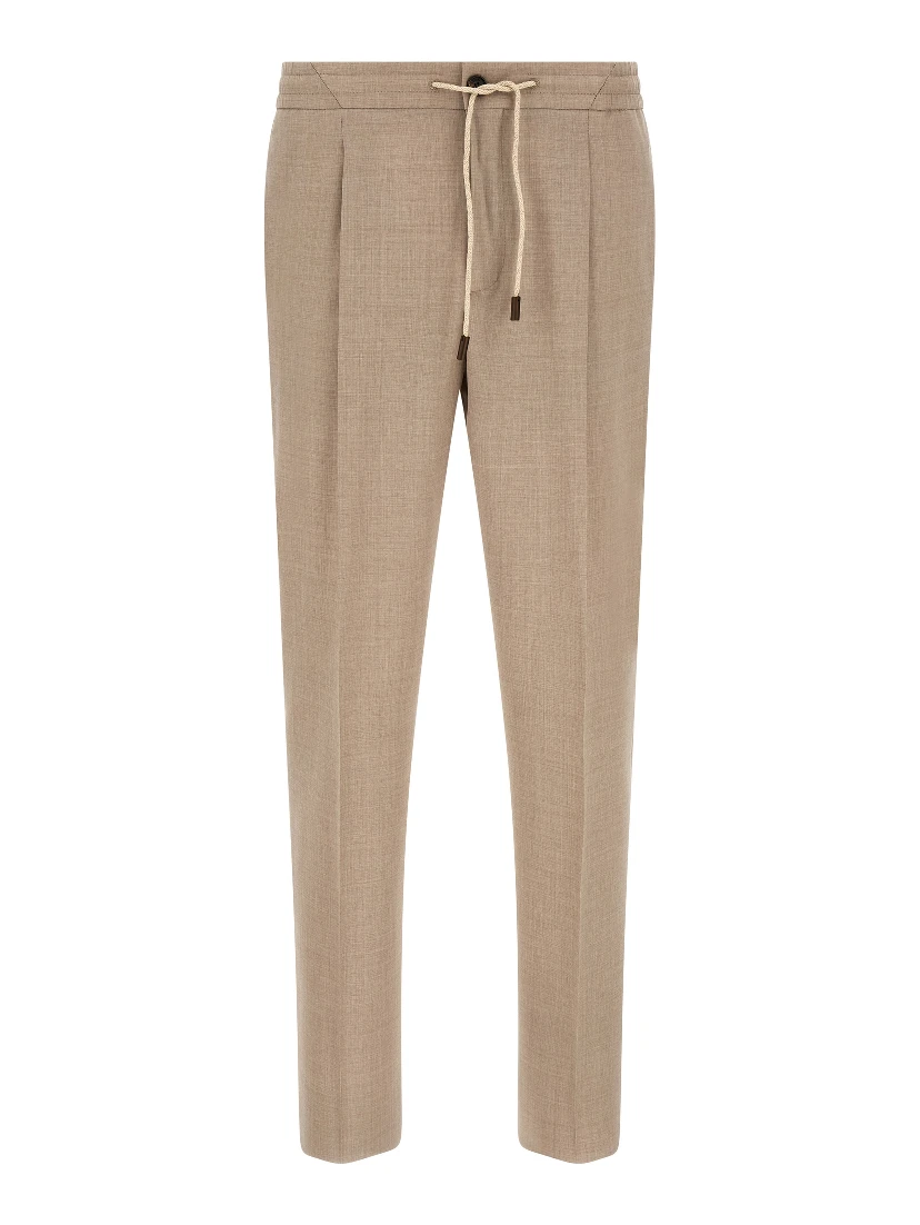 Beige Virgin Wool Casual Pants