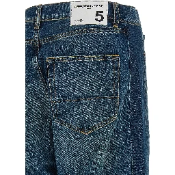 Blue Cotton Straight-Leg Jeans