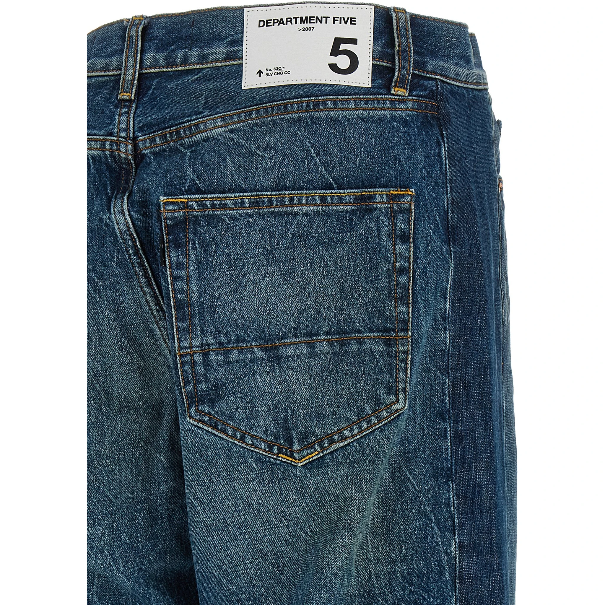 Blue Cotton Straight-Leg Jeans