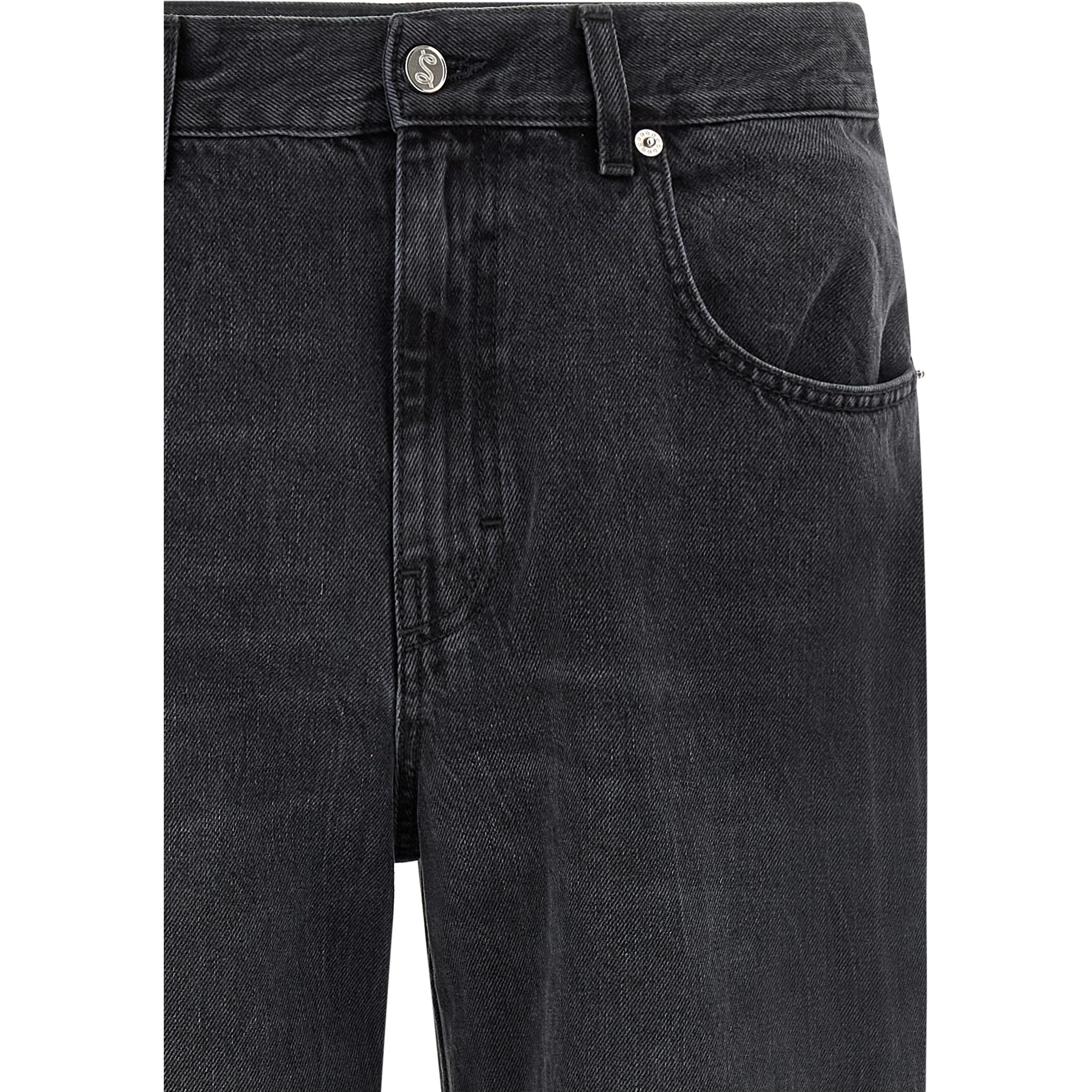 Black Cotton Straight-Leg Jeans