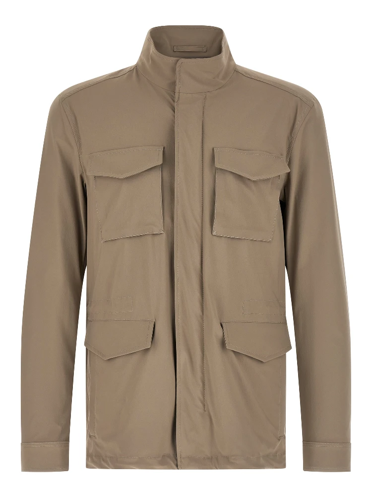 Beige Polyamide Full-Length Jacket