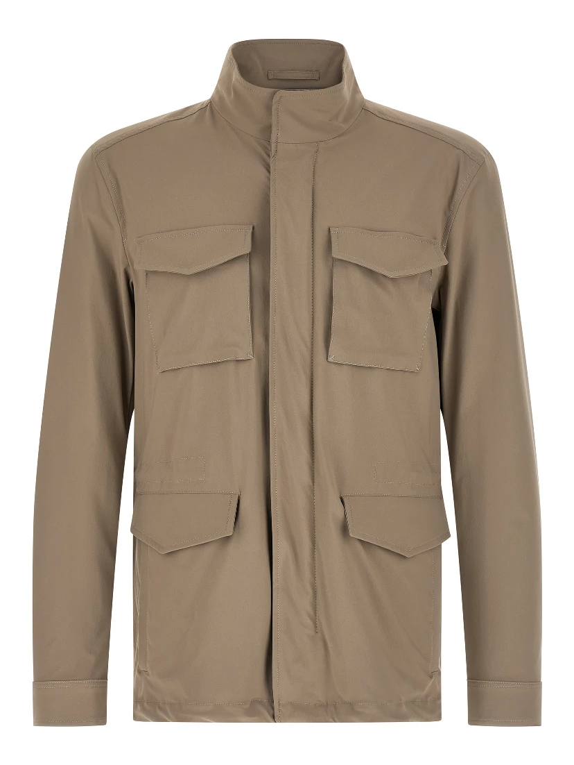 Beige Polyamide Full-Length Jacket