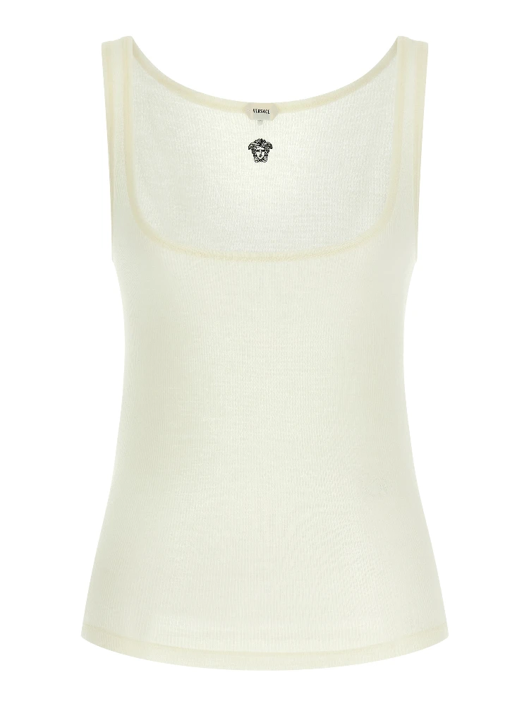White Virgin Wool Sleeveles T-Shirt