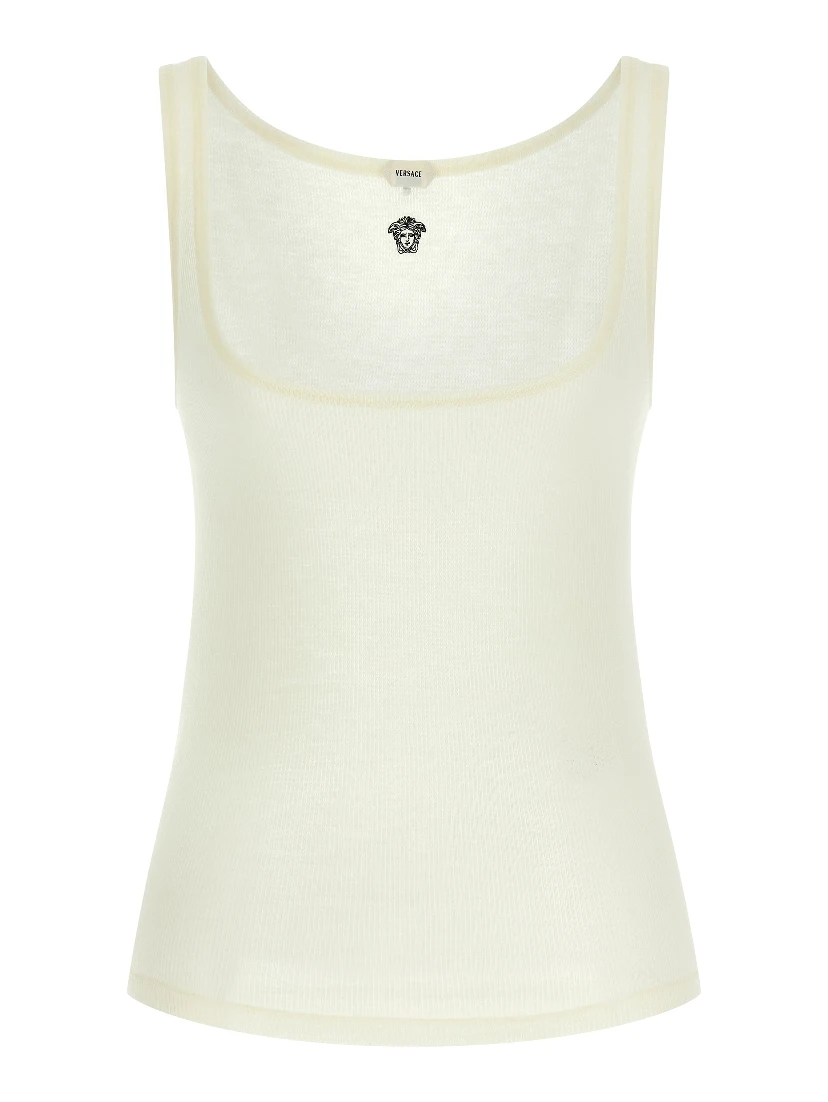 White Virgin Wool Sleeveles T-Shirt