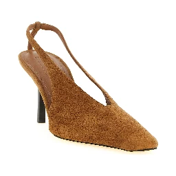 Brown Leather Mid Heel Pumps