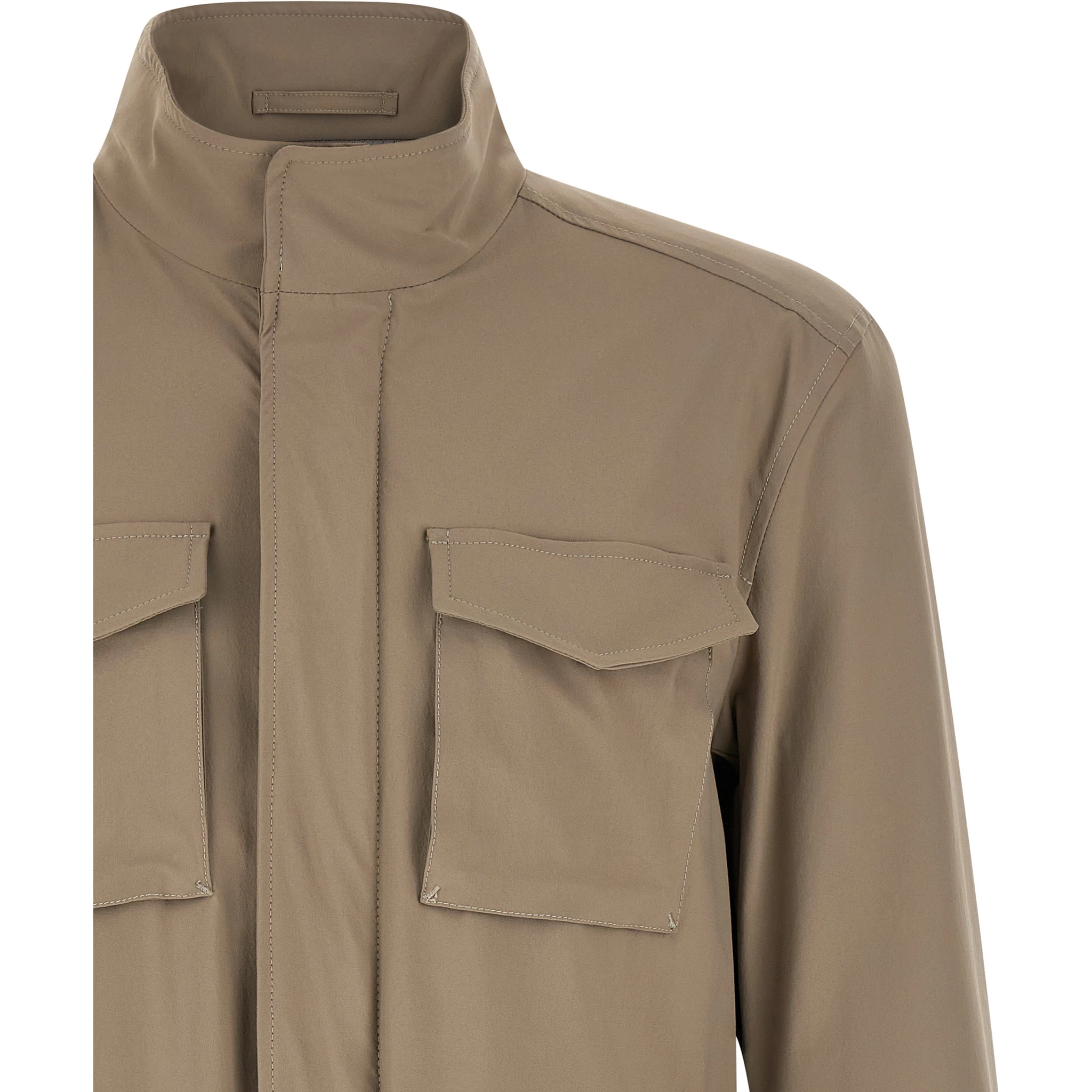 Beige Polyamide Full-Length Jacket