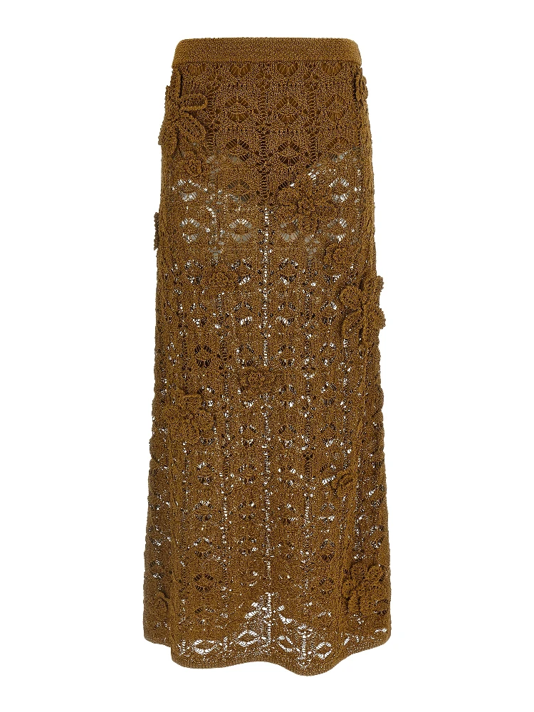 Brown Cotton Midi Skirt