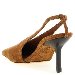Brown Leather Mid Heel Pumps