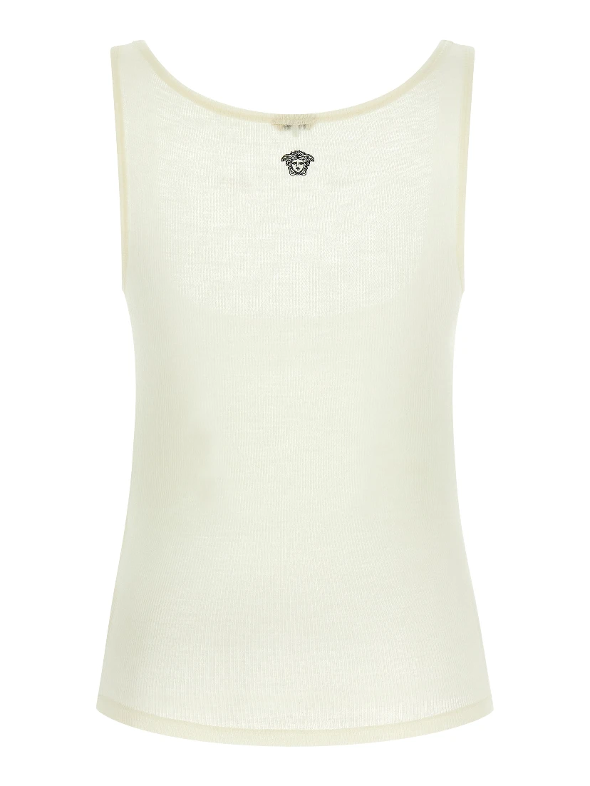 White Virgin Wool Sleeveles T-Shirt