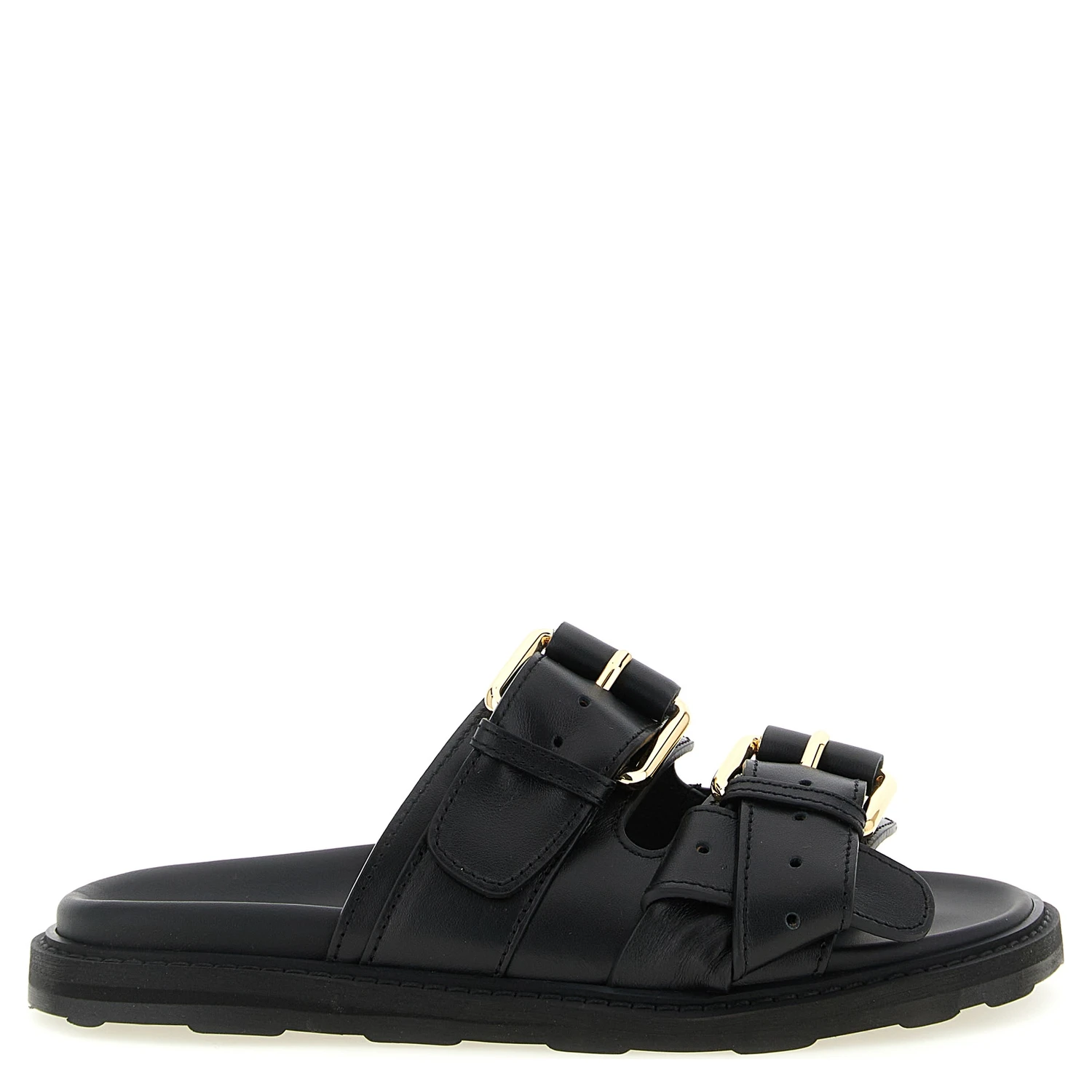 Black Calfskin Slides