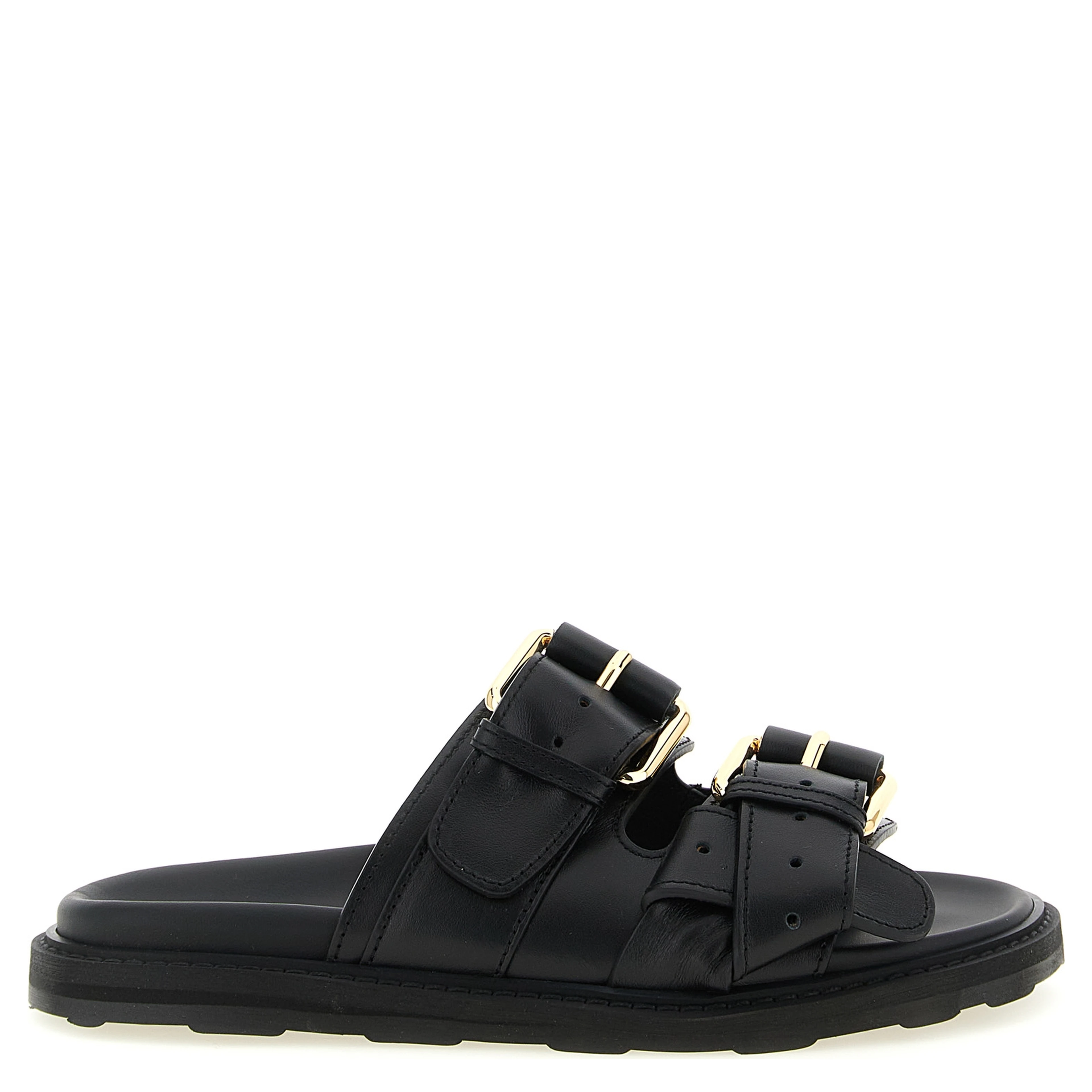 Black Calfskin Slides