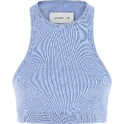 Blue Cotton Sleeveles T-Shirt