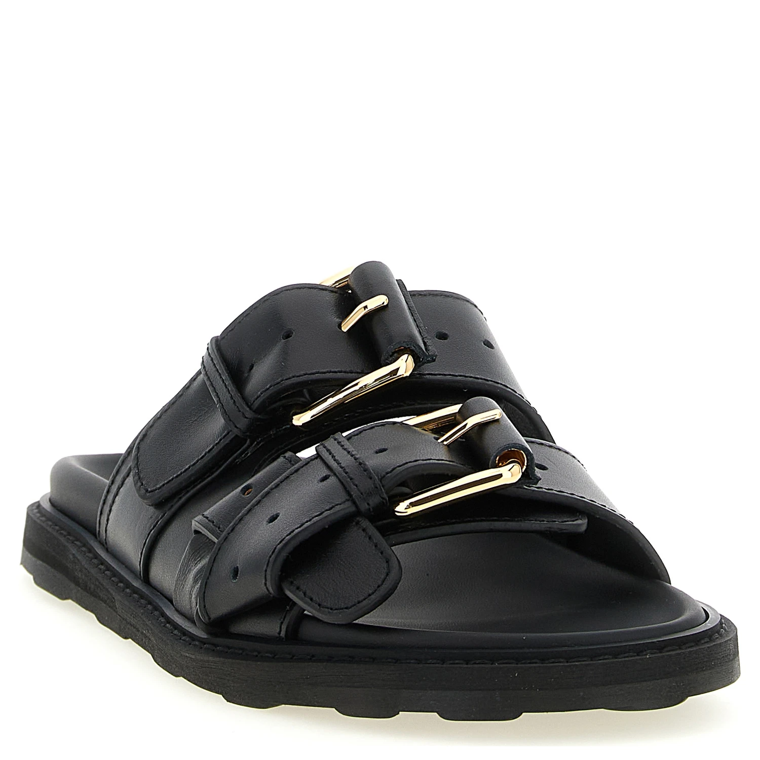 Black Calfskin Slides