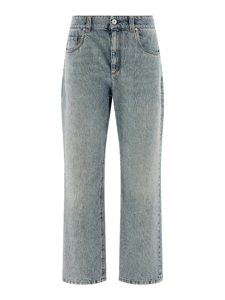 Blue Cotton Straight-Leg Jeans