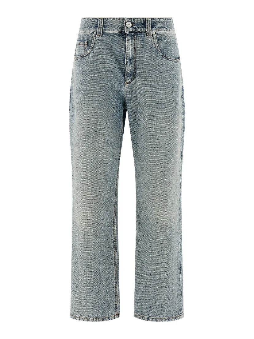 Blue Cotton Straight-Leg Jeans