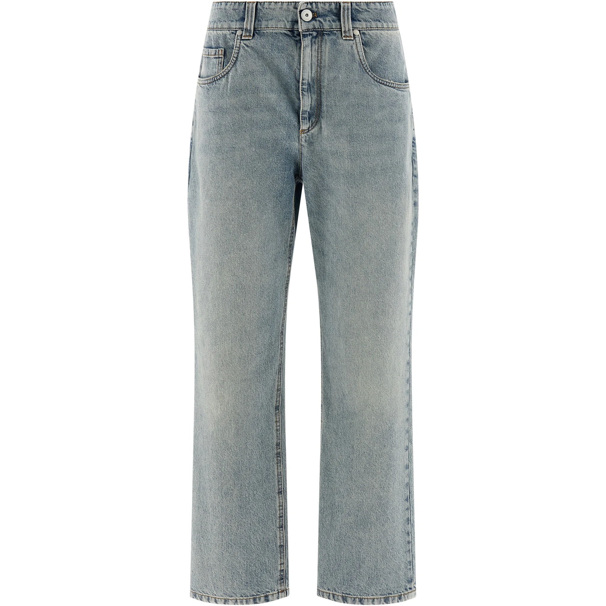 Blue Cotton Straight-Leg Jeans