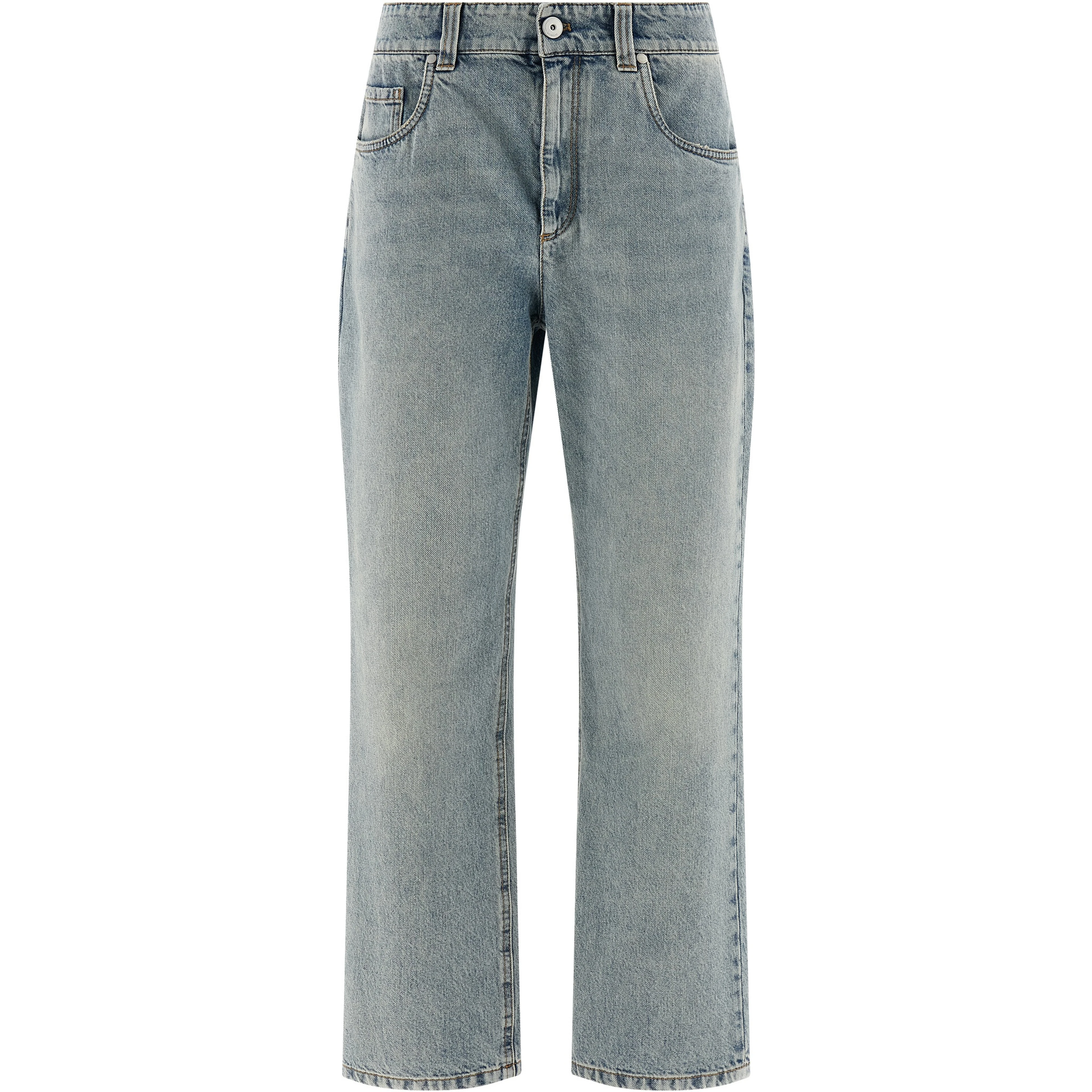 Blue Cotton Straight-Leg Jeans