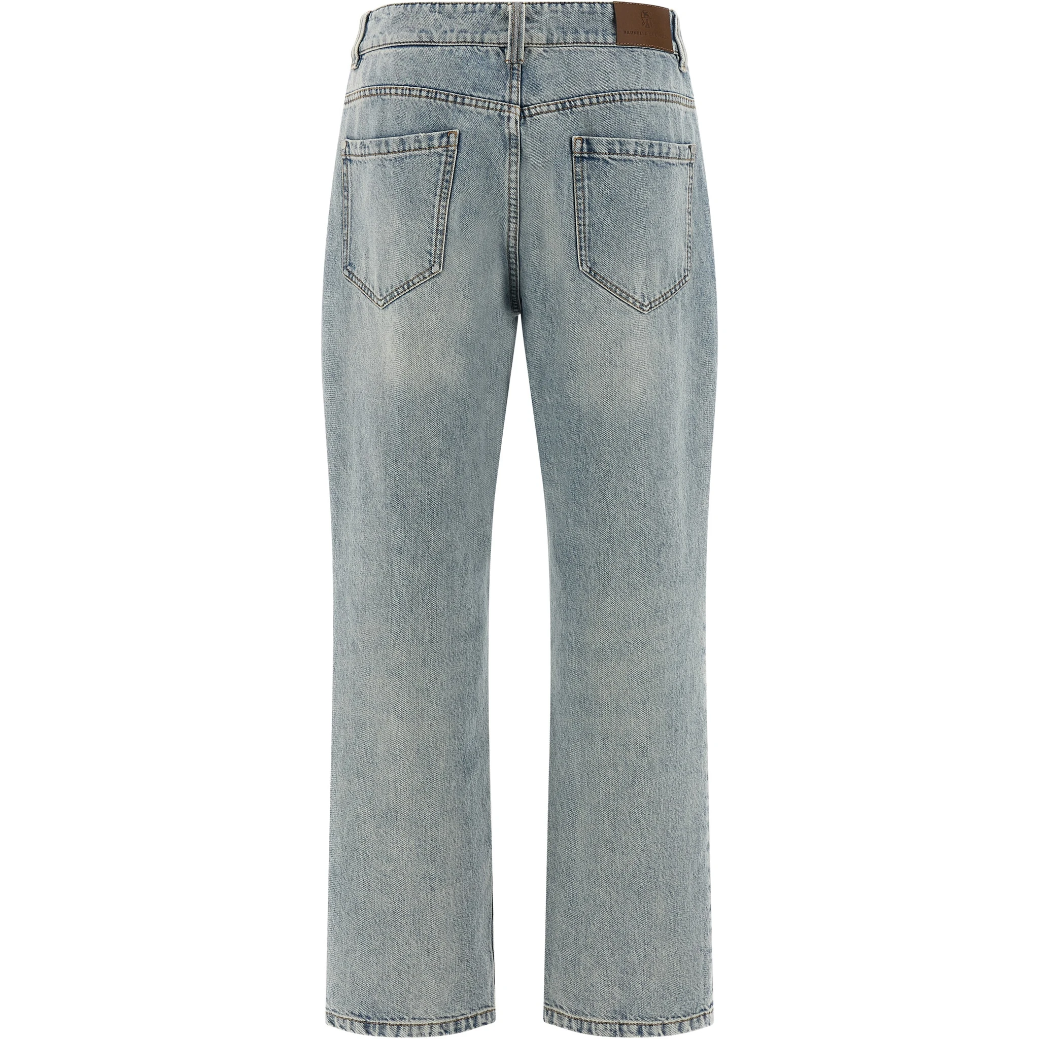 Blue Cotton Straight-Leg Jeans