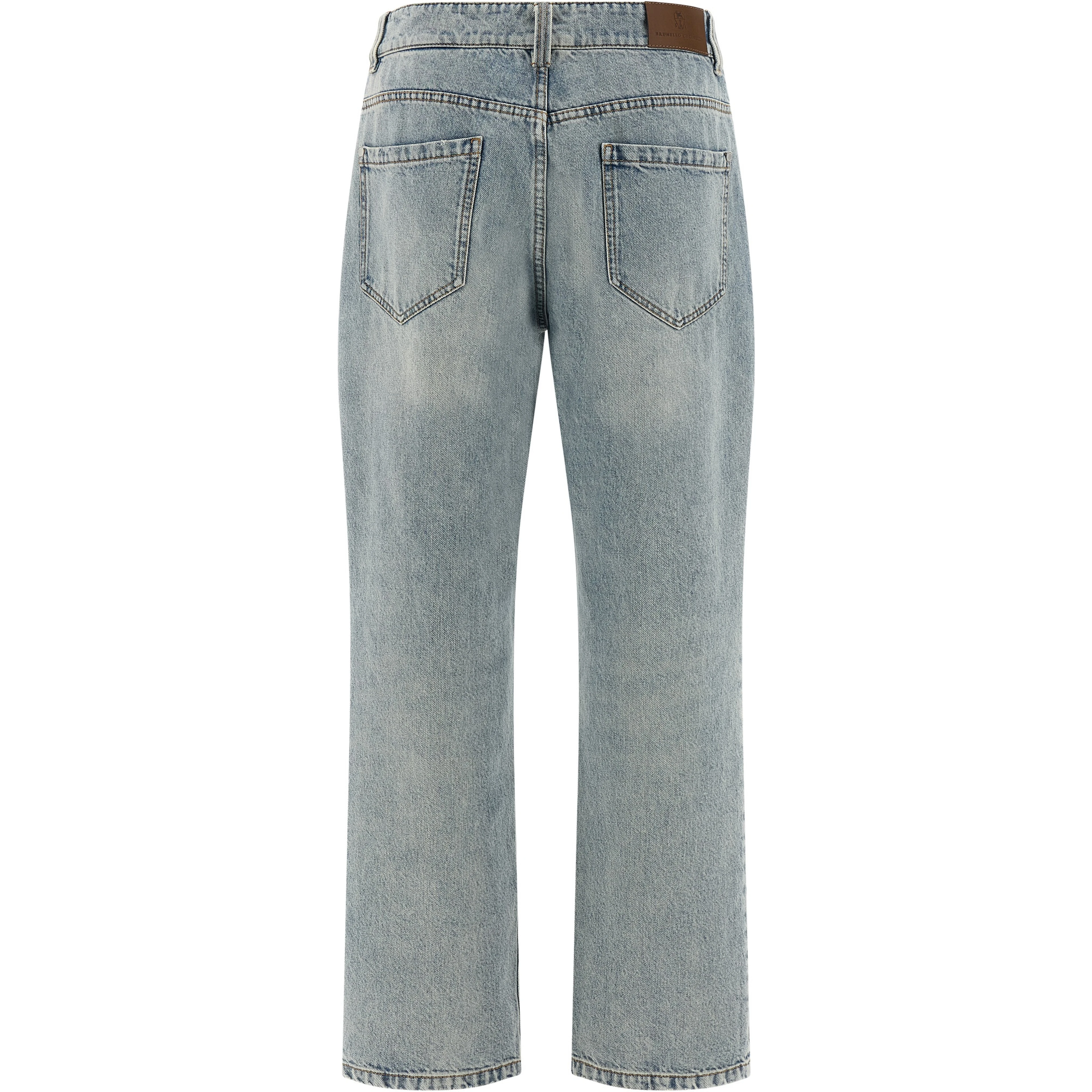 Blue Cotton Straight-Leg Jeans