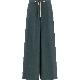 Blue Cotton Flared Pants