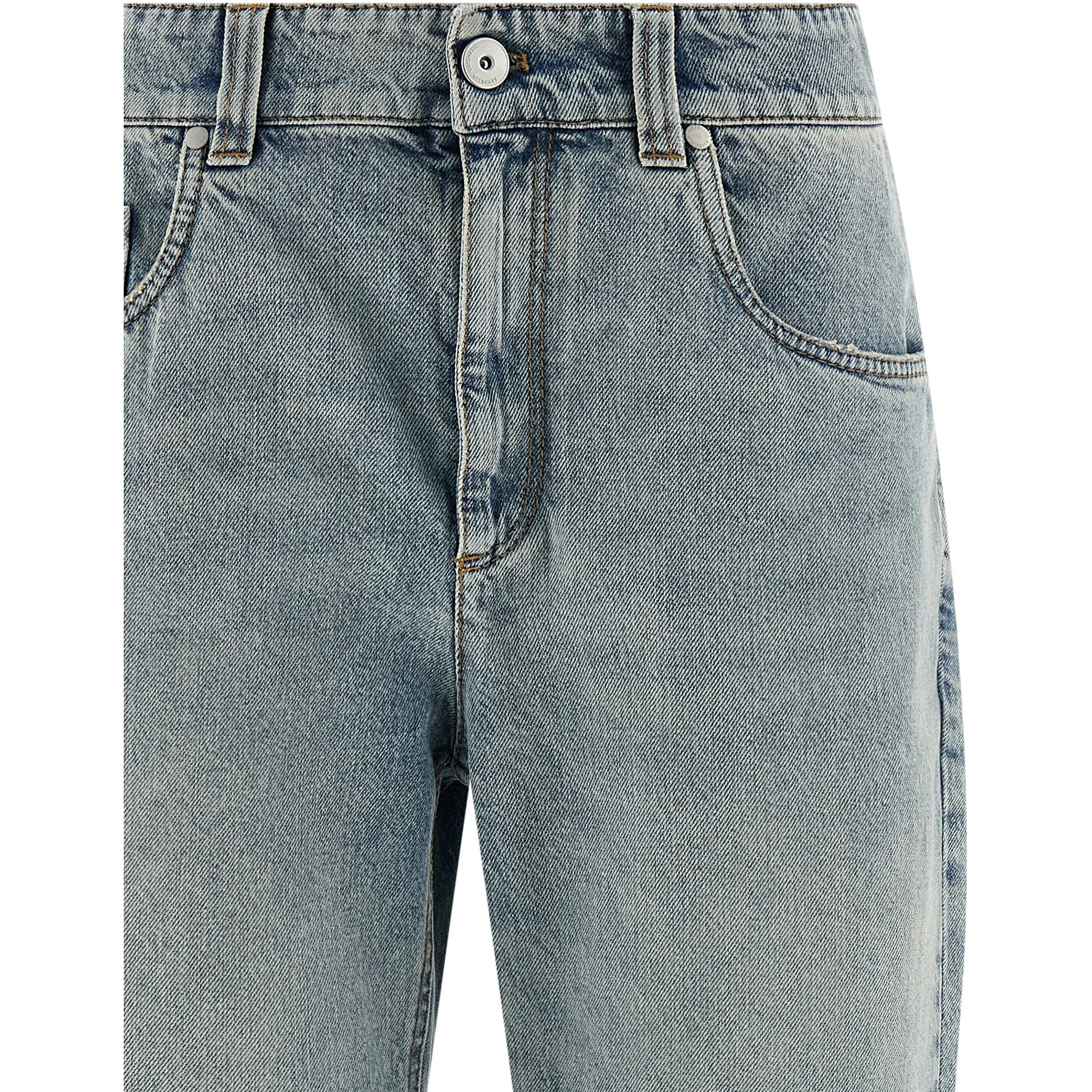 Blue Cotton Straight-Leg Jeans