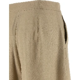 Beige Silk Casual Pants