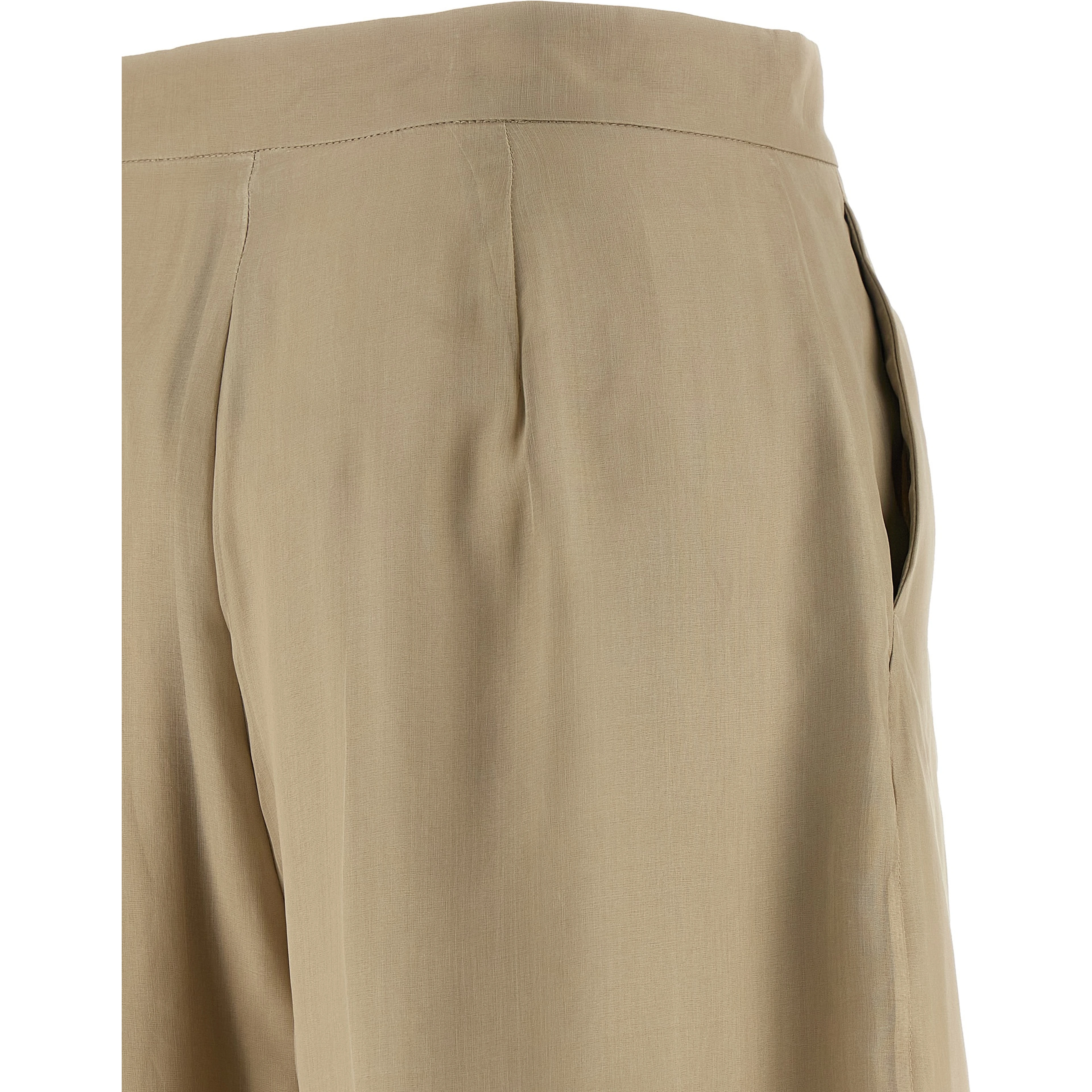 Beige Silk Casual Pants