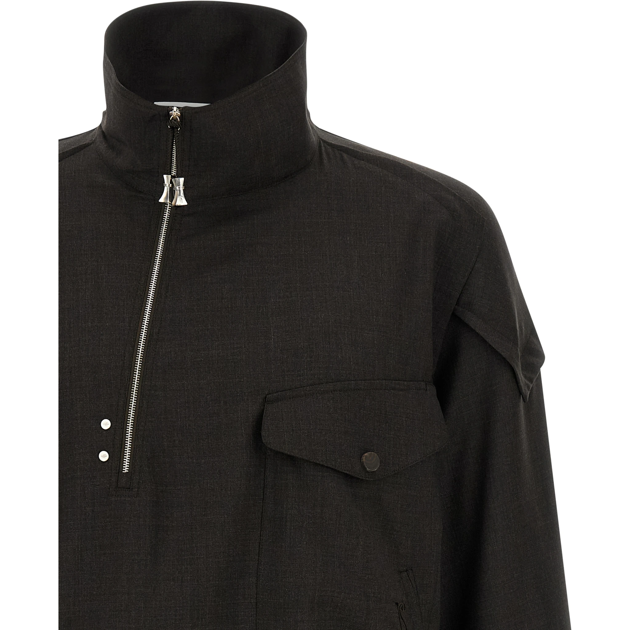 Brown Virgin Wool Full-Length Jacket