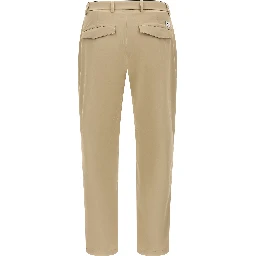 Beige Cotton Cropped Pants