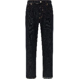 Blue Cotton Straight-Leg Jeans