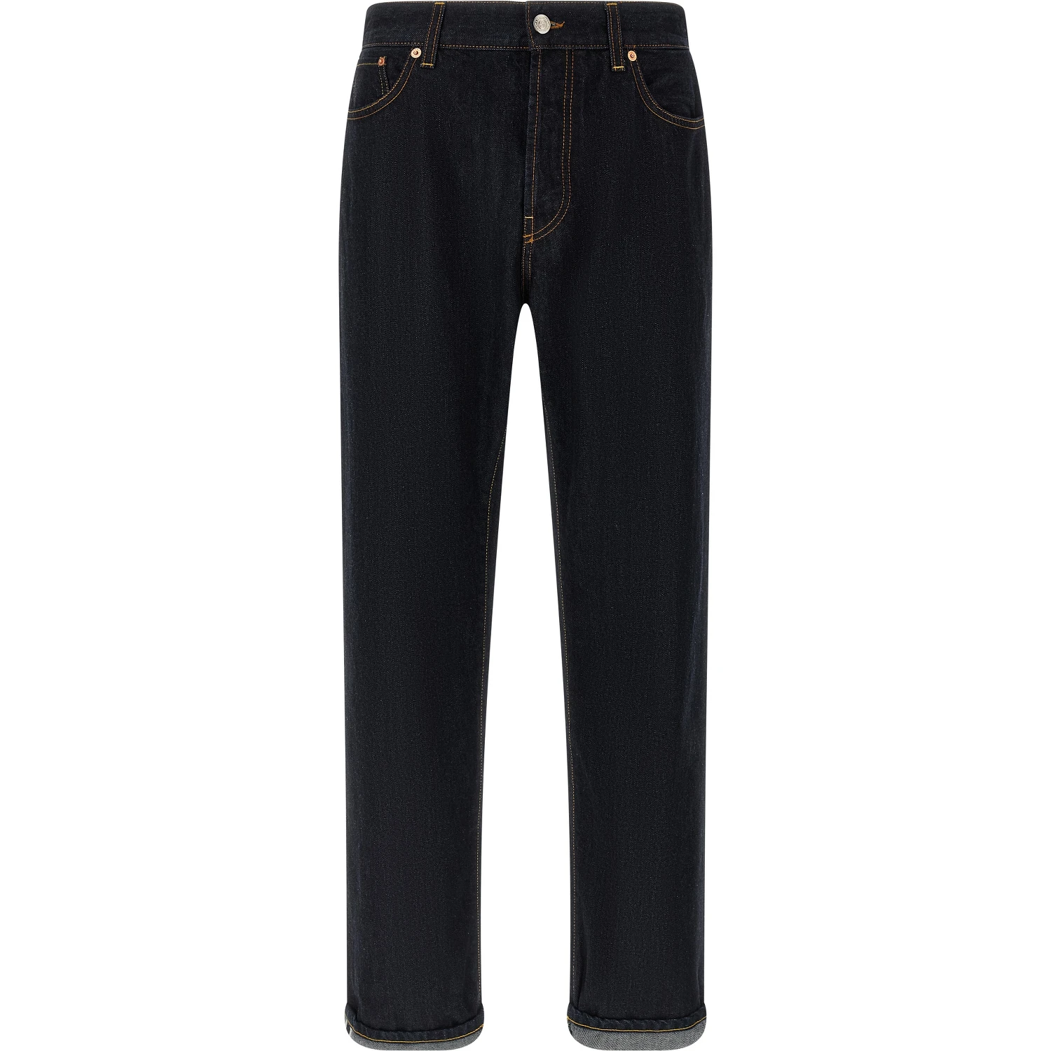 Blue Cotton Straight-Leg Jeans