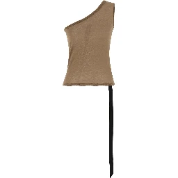 Beige Cotton Sleeveles T-Shirt