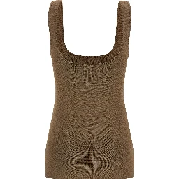 Brown Viscose Sleeveles T-Shirt