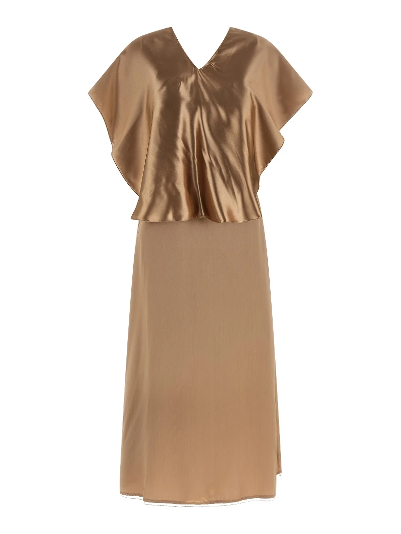 Beige Viscose Midi Dress