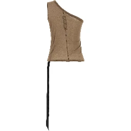 Beige Cotton Sleeveles T-Shirt