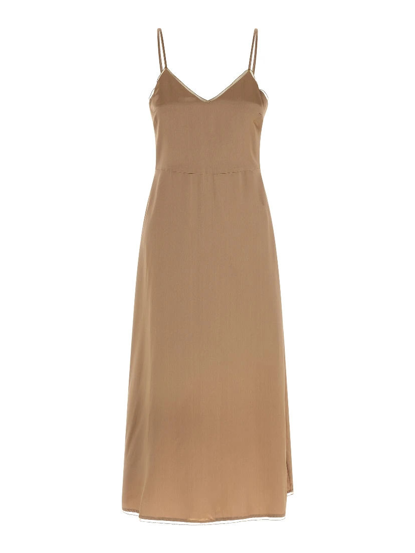 Beige Viscose Midi Dress