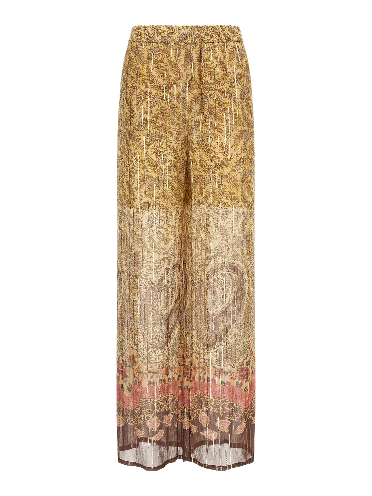 Multicolor Silk Casual Pants